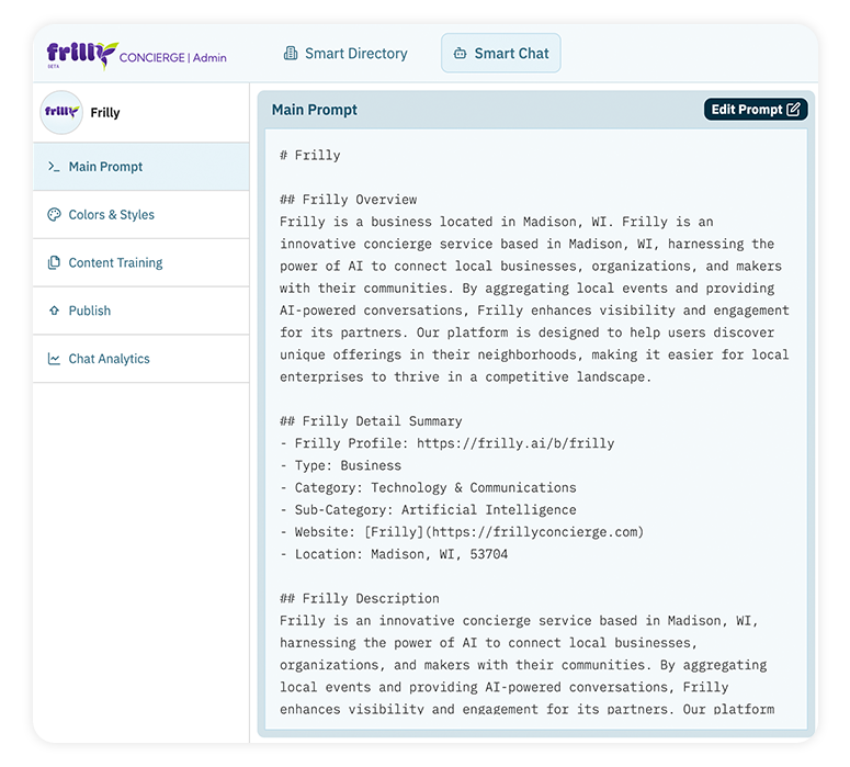 Smart Chat Admin: Main Prompt